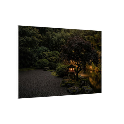 Dark Japandi Moonlit Garden in Golden Hour | Moody Minimal Canvas Art