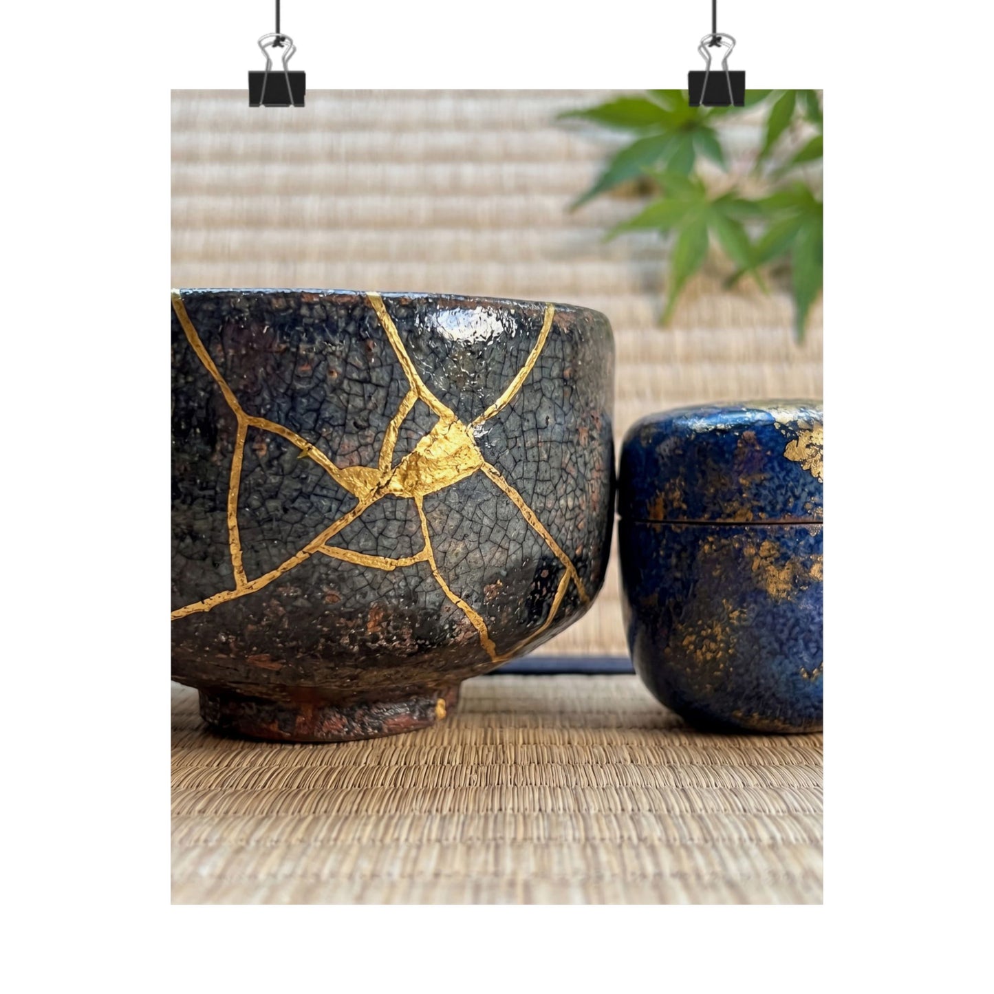 Kintsugi Tea Ceremony in Dawn | Crackle Gold Wall Art Print
