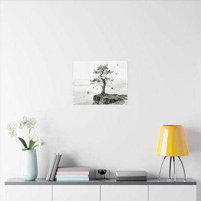 Japandi Pine Tree in Overcast | Watercolor Canvas Art
