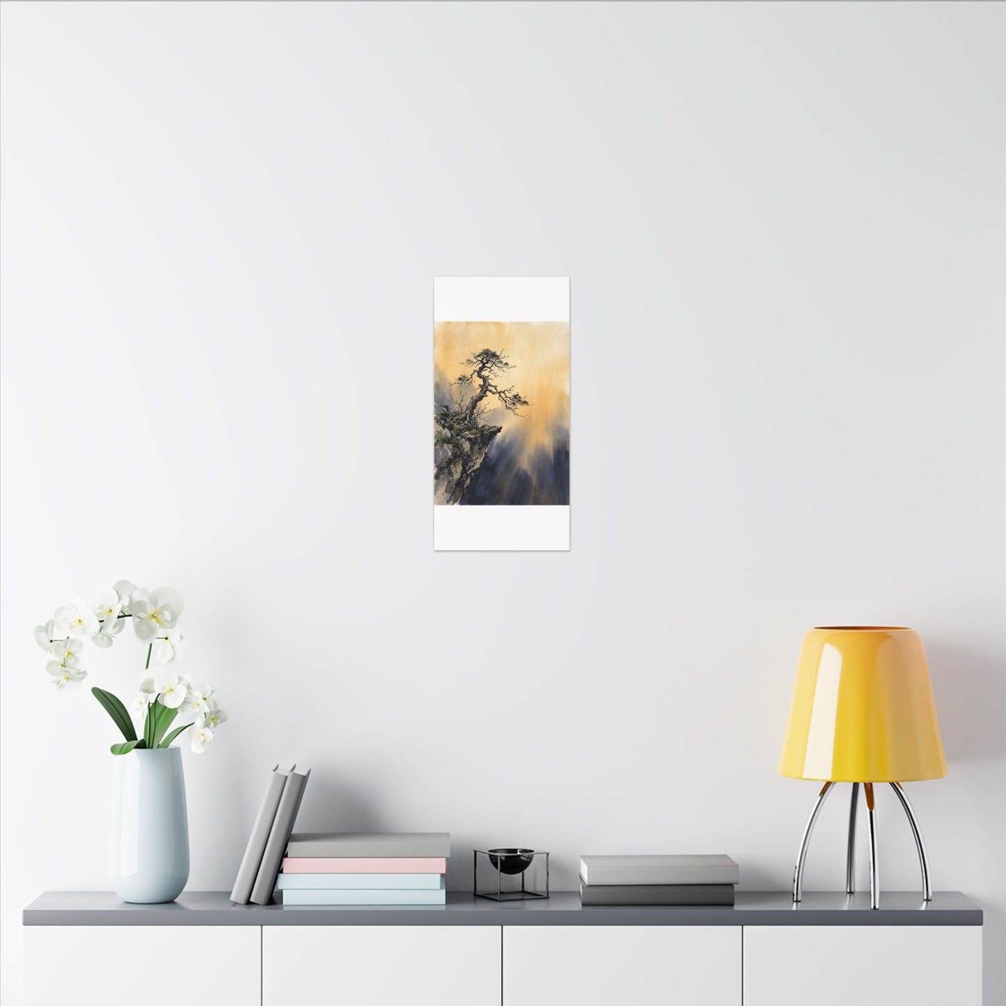 Zen Pine Tree in Golden Hour | Sumi E Canvas Art