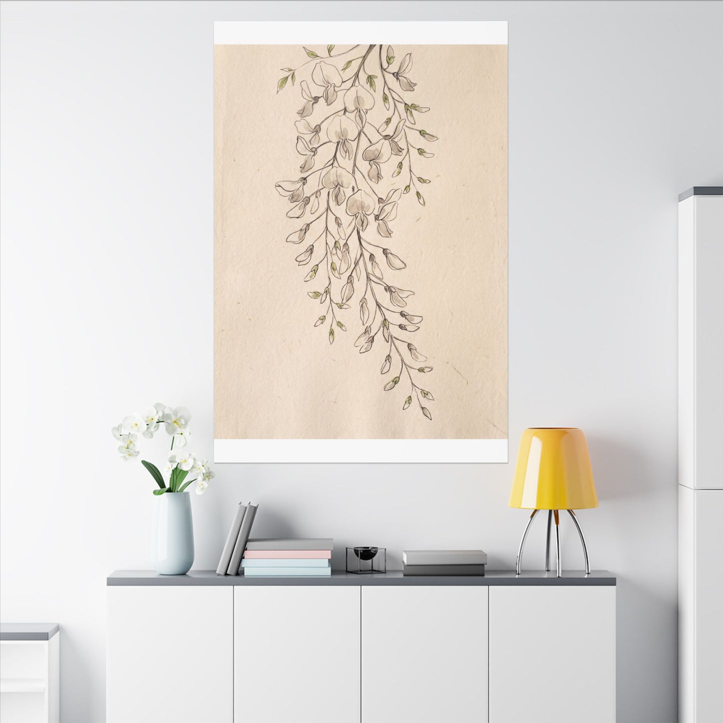 Japandi Wisteria in Golden Hour | Minimal Line Canvas Art