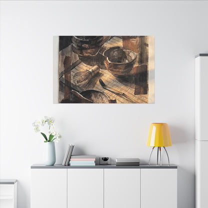 Tea Ceremony Charcoal Ink Canvas Art | Luxurious Dark Japandi Art