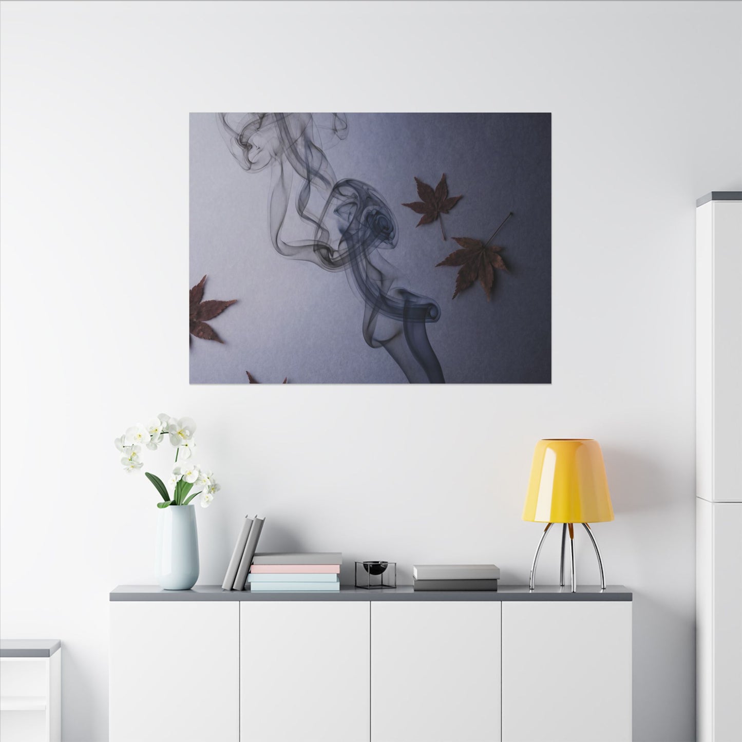 Dark Japandi Incense Smoke in Dawn | Moody Minimal Canvas Art