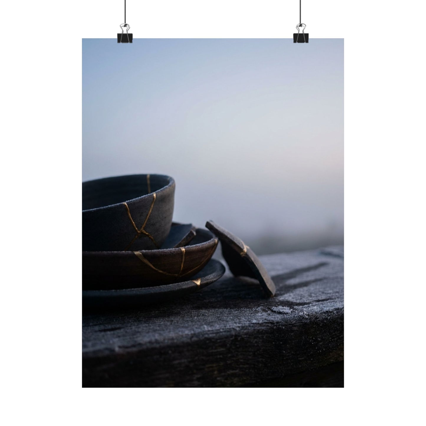 Seijaku Broken Pottery Wall Art Print - Dark Japandi Moody Minimal