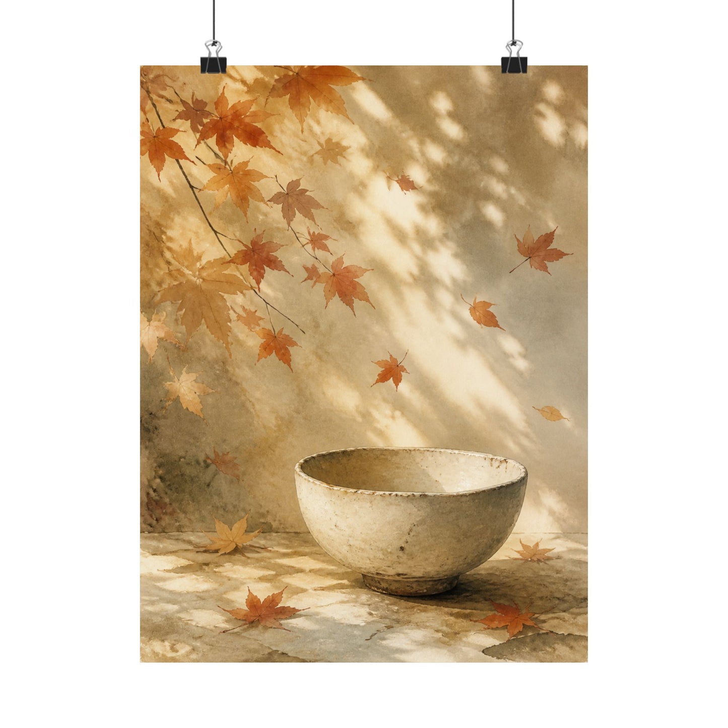 Ceramic Bowl Wall Art Print | Autumn Japandi Watercolor Art