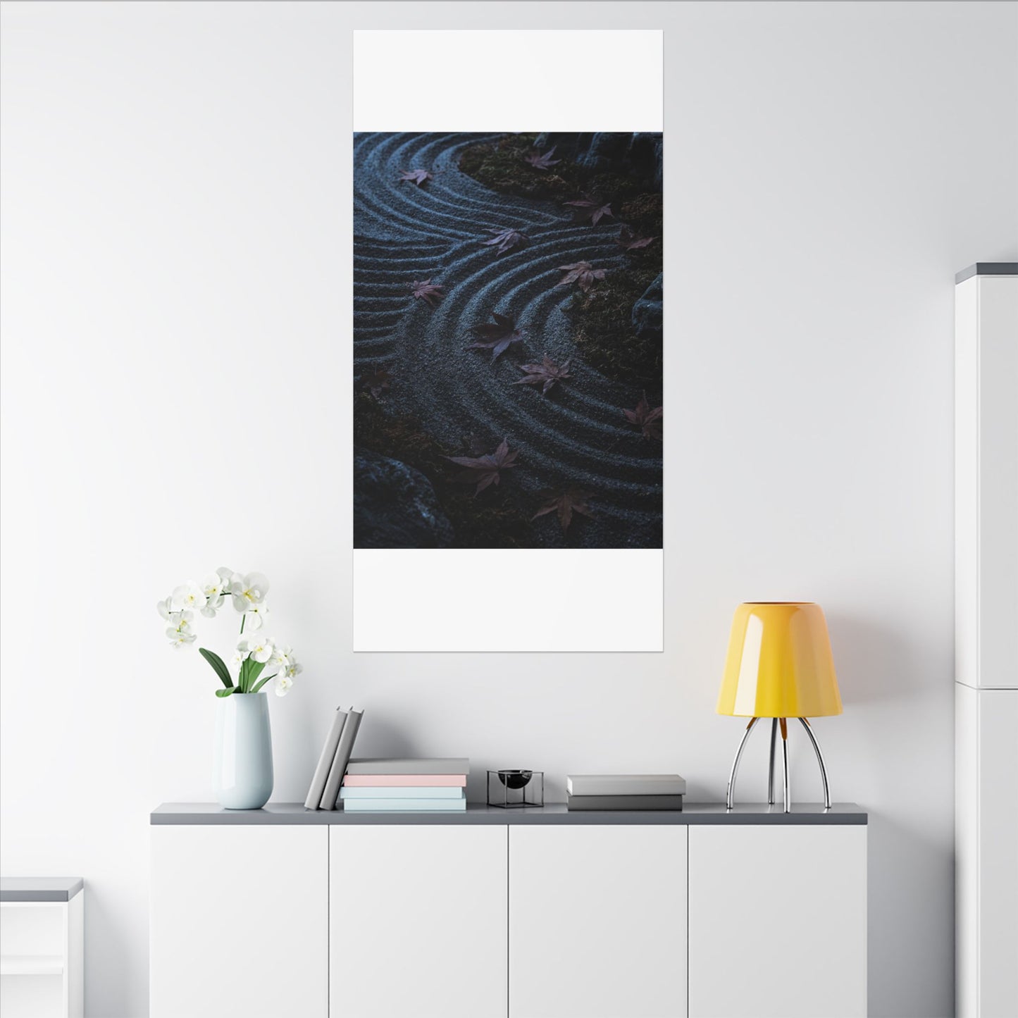 Rock Garden Canvas Art | Autumn Dark Japandi Dark Texture Art