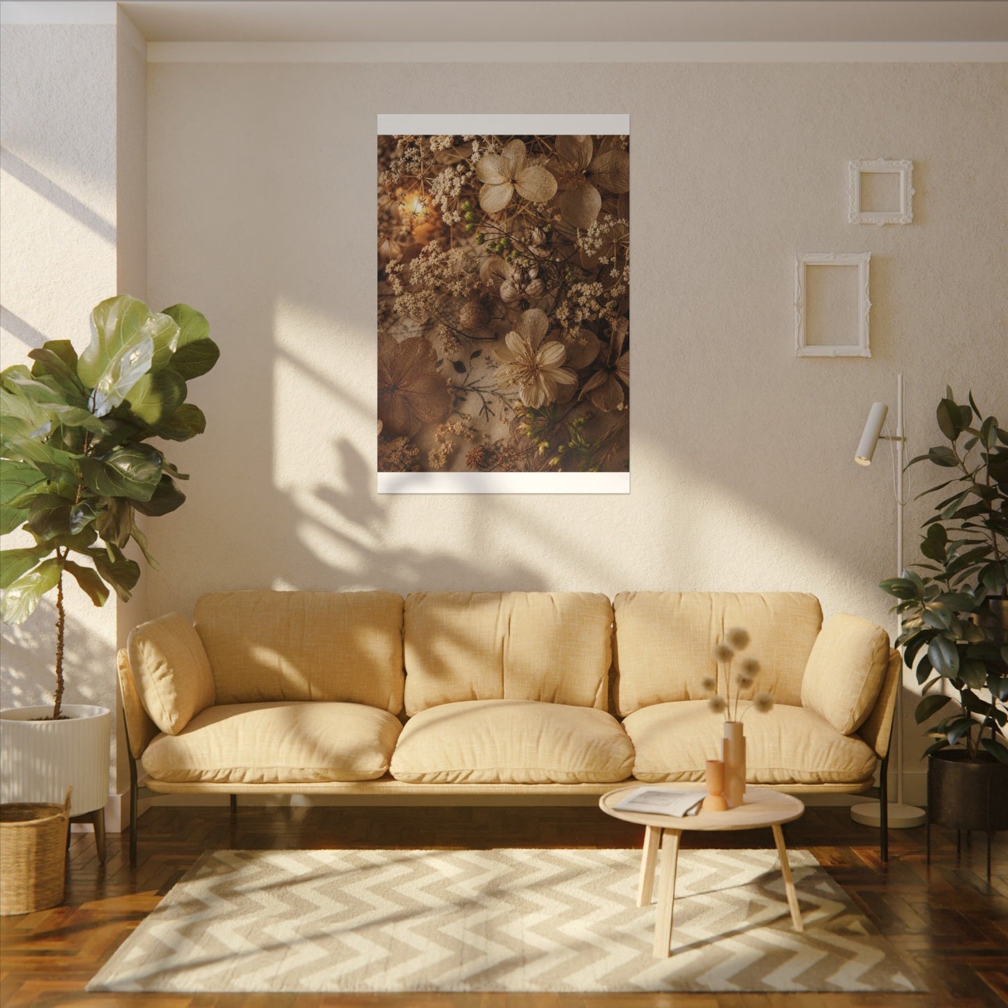 Spring Dried Flowers Japanese Pattern Canvas Art | Earthy Decor