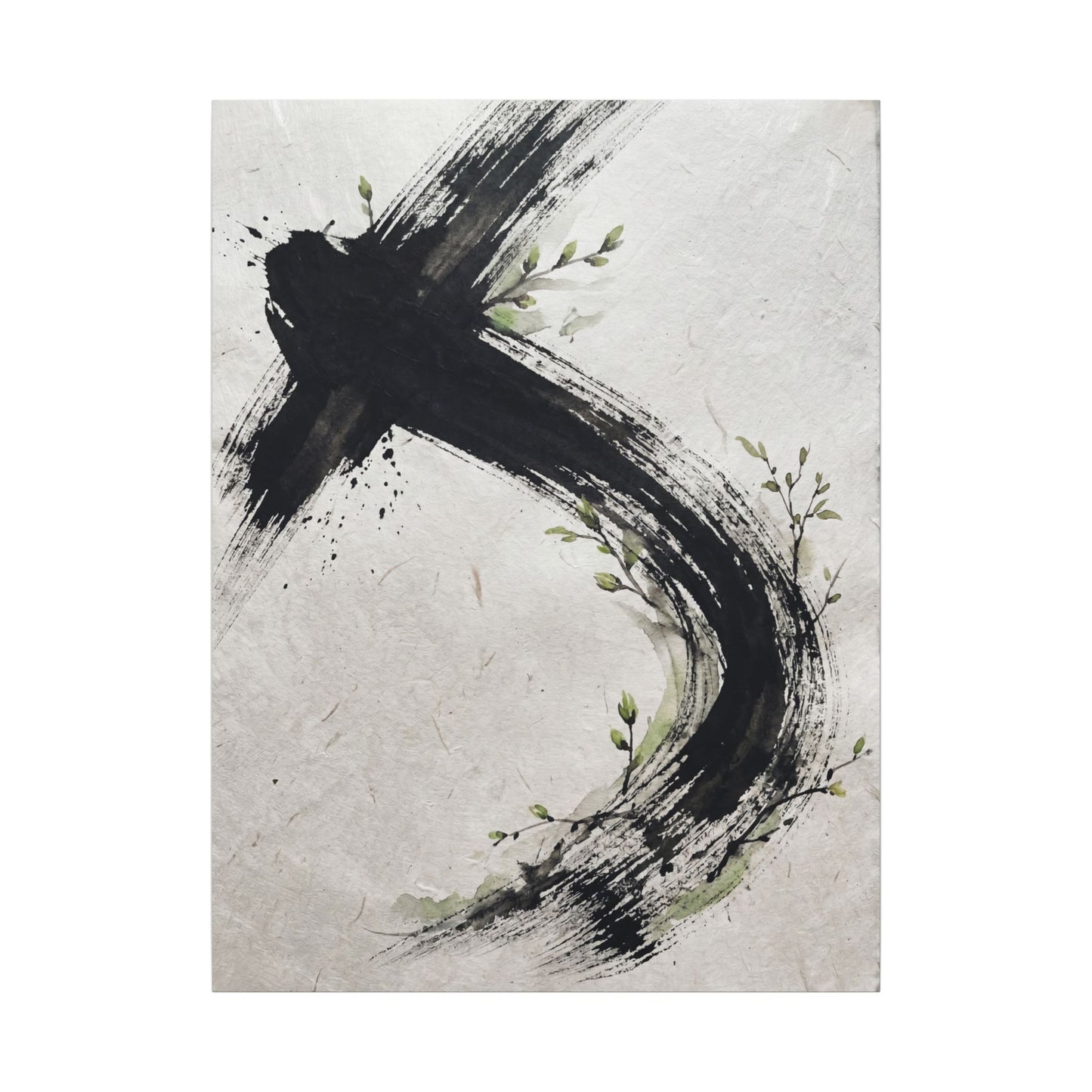 Ink Brushstroke Spring Canvas Art | Dark Japandi Sophisticated Design