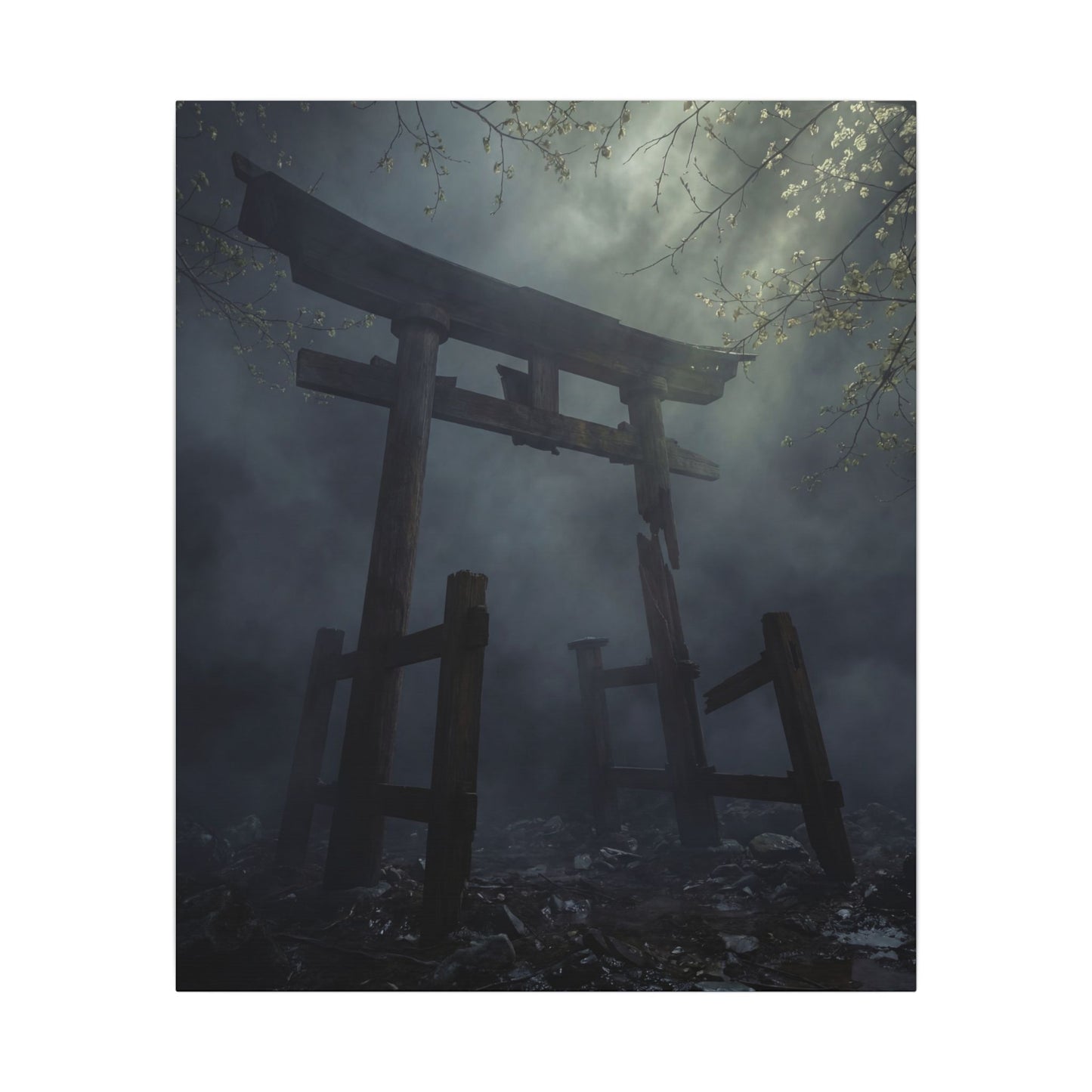Dark Japandi Torii Gate in Dappled | Moody Minimal Canvas Art