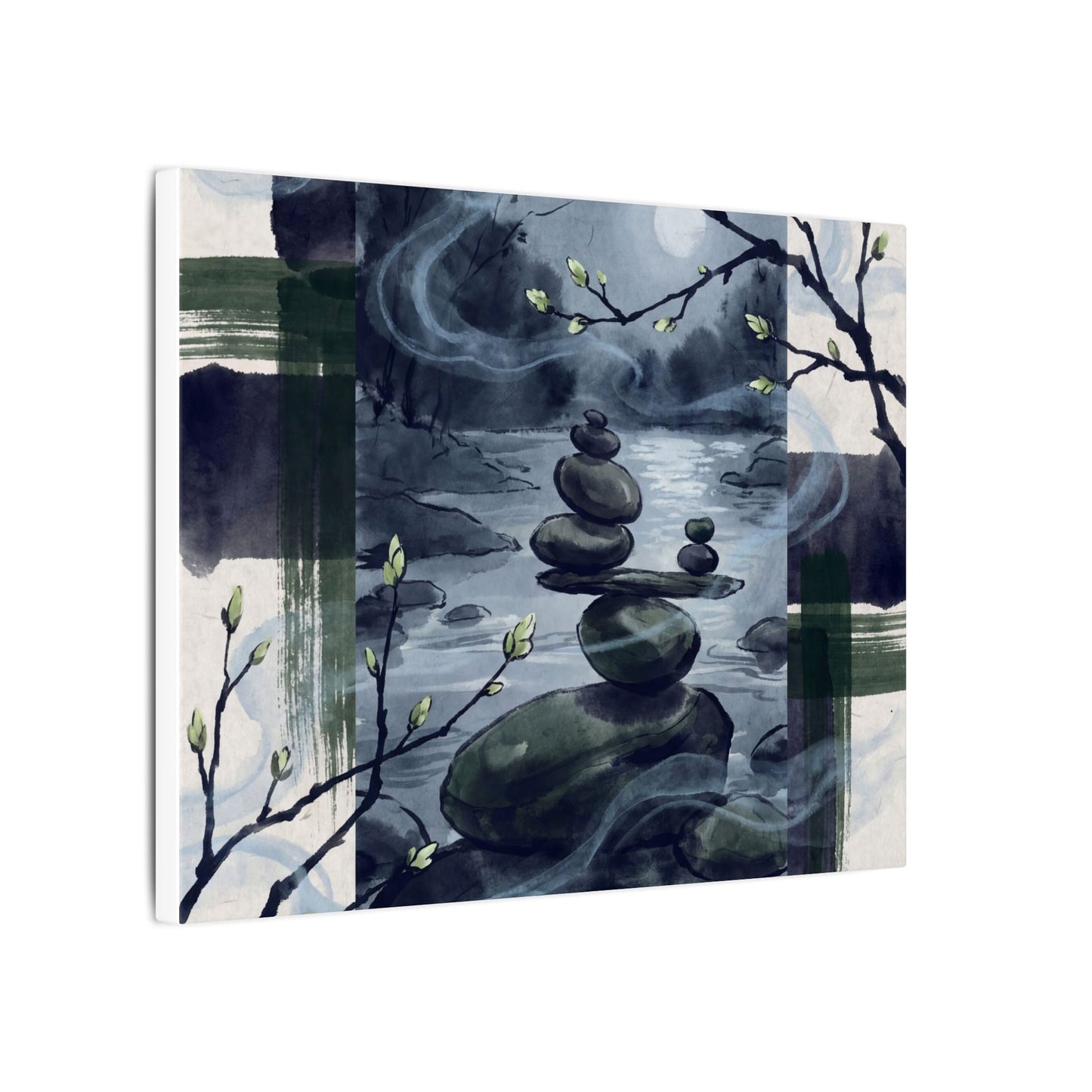 Moonlight River Stones Canvas Art - Zen Shibui