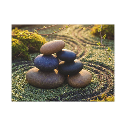 Zen River Stones in Golden Hour | Karesansui Canvas Art