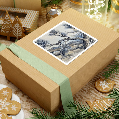 Japandi Pine Tree in Moonlight | Watercolor Sticker