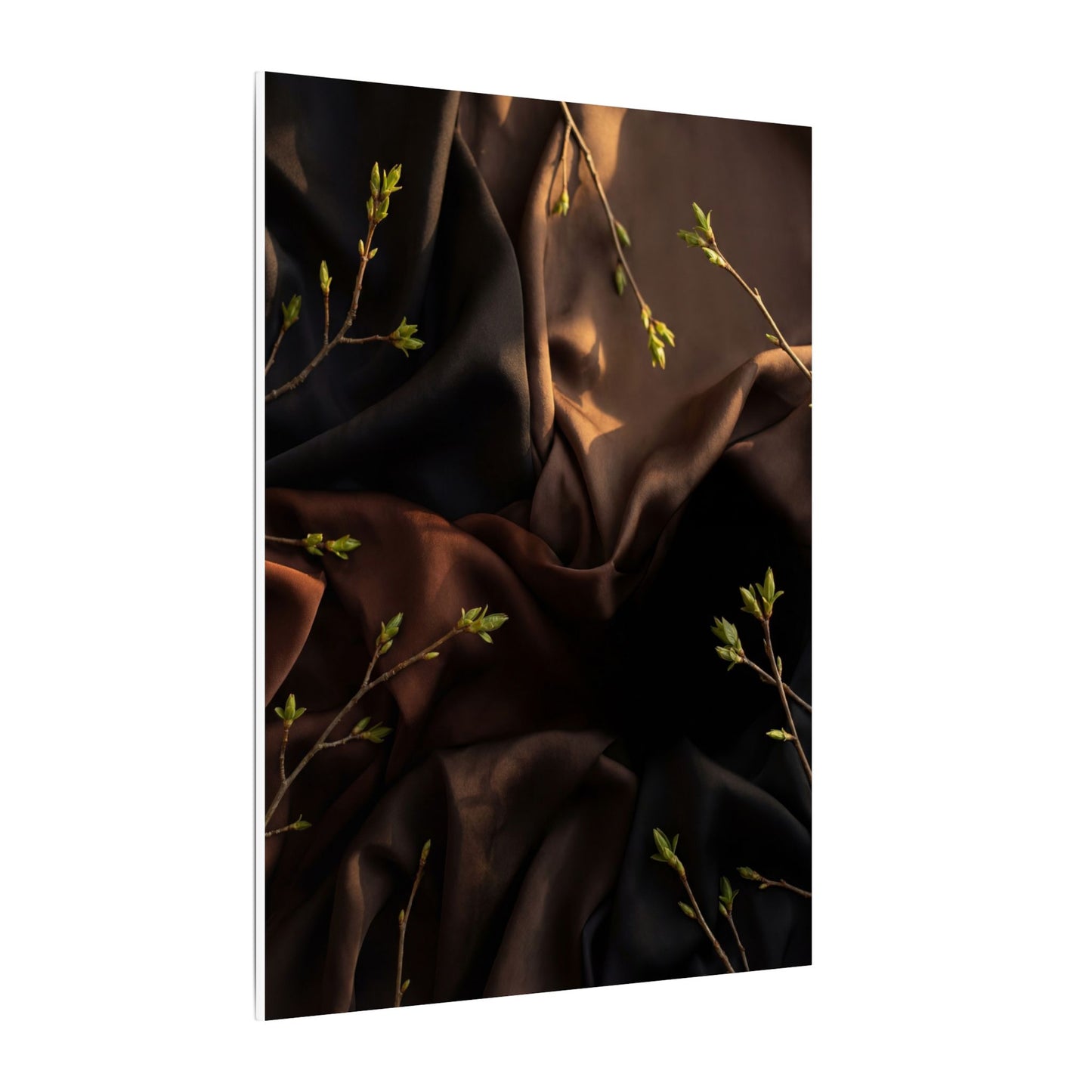 Dark Japandi Silk Drape in Golden Hour | Moody Minimal Canvas Art