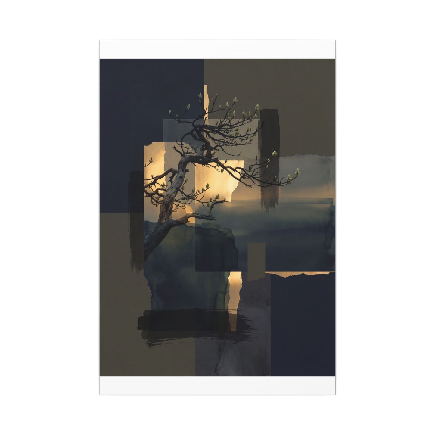 Golden Hour Pine Tree Canvas Art - Dark Japandi Kanso