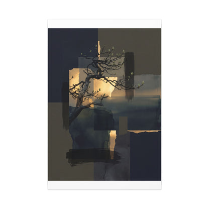 Golden Hour Pine Tree Canvas Art - Dark Japandi Kanso