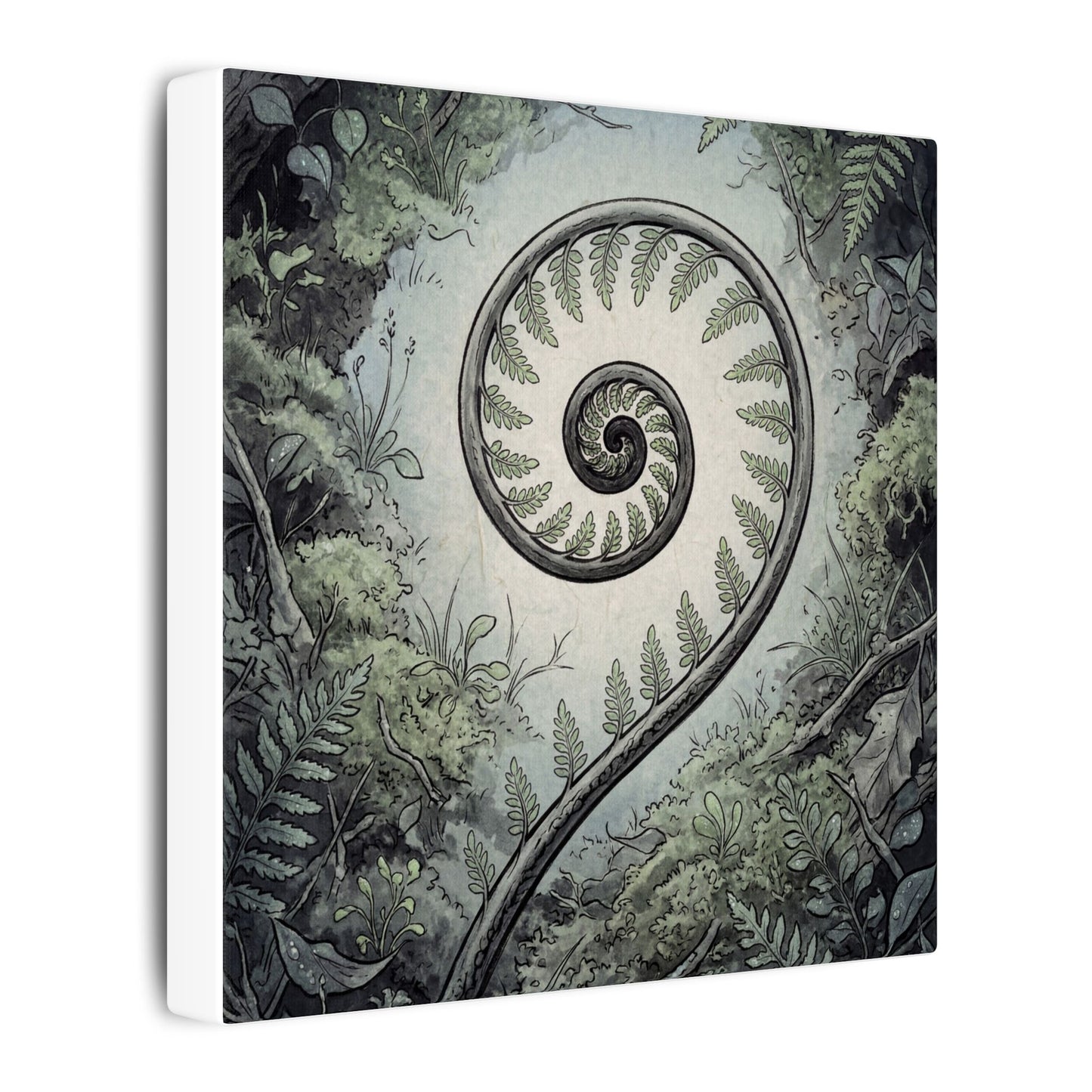 Zen Fern Unfurling in Dawn | Ukiyo E Inspired Canvas Art