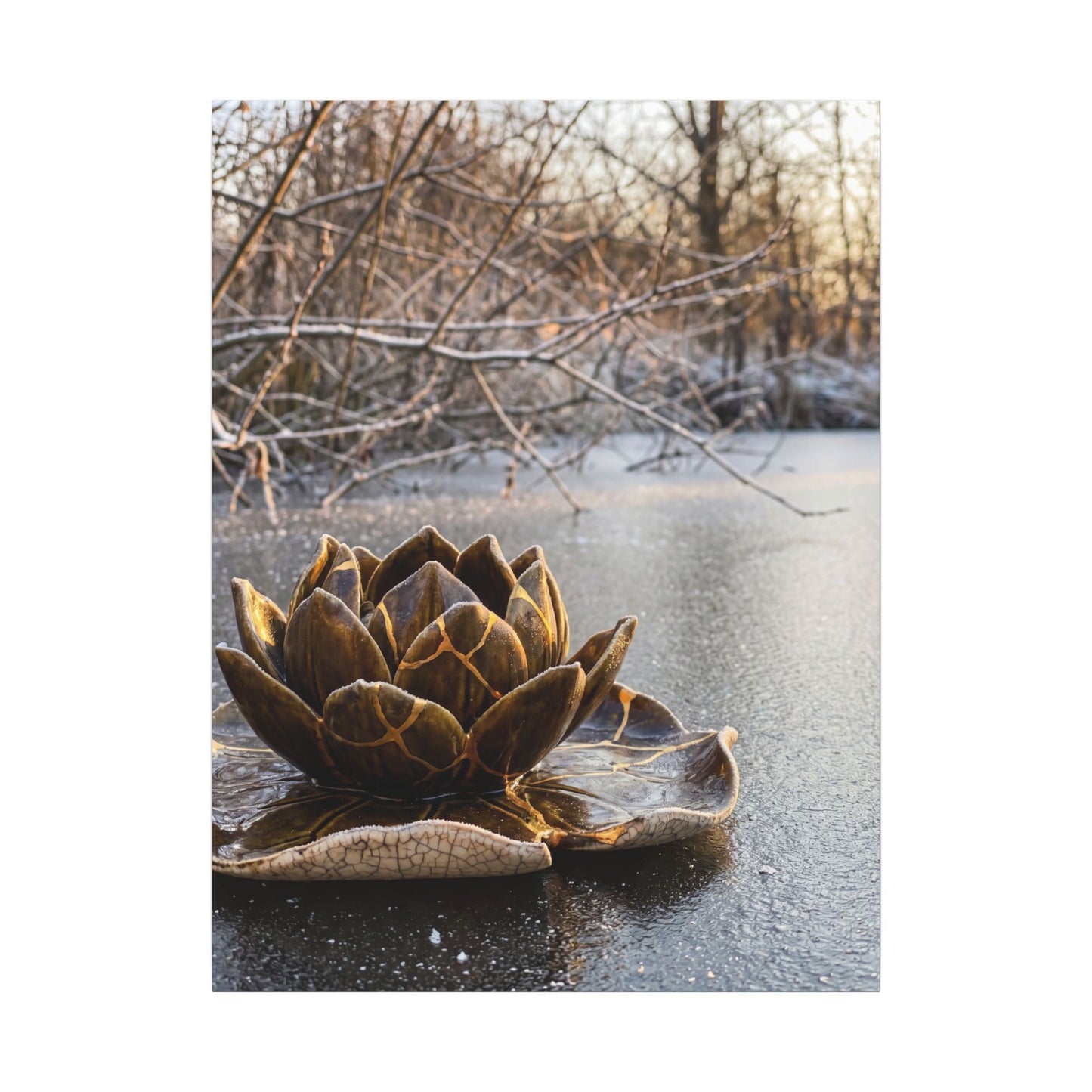 Lotus Flower Gold Repair Canvas Art | Beautiful Kintsugi Art