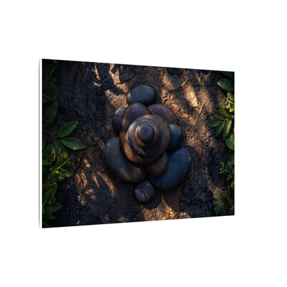 Ma River Stones Canvas Art - Dark Japandi Dark Texture