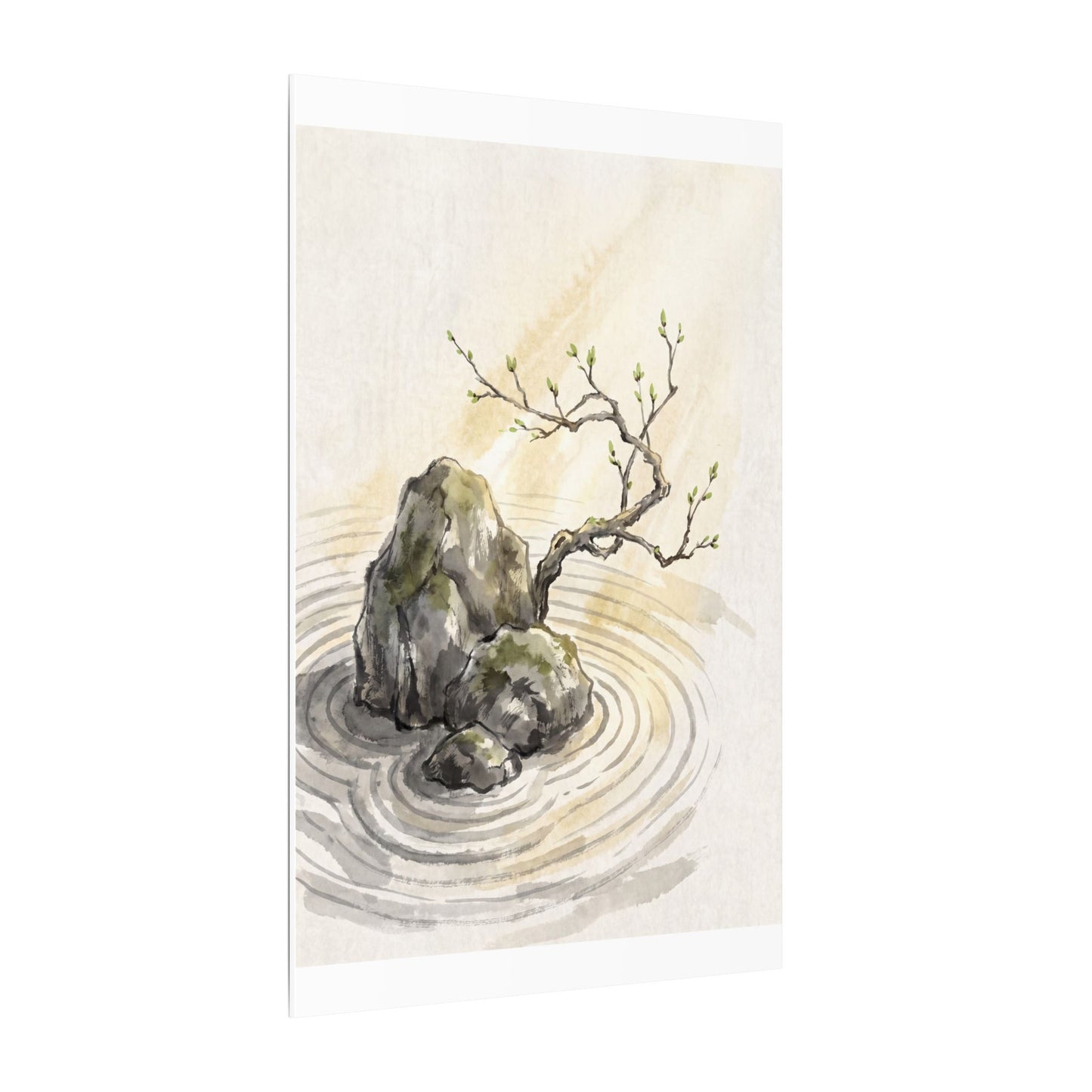 Serene Rock Garden Canvas Art - Sumi E Zen
