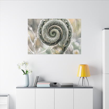 Winter Fern Unfurling Watercolor Canvas Art | Cozy Decor