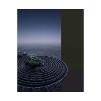 Dark Japandi Rock Garden in Dawn | Moody Minimal Wall Art Print