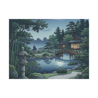 Summer Moonlit Garden Ukiyo E Inspired Canvas Art | Serene Decor
