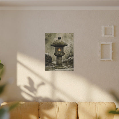 Stone Lantern Winter Canvas Art | Japandi Neutral Design