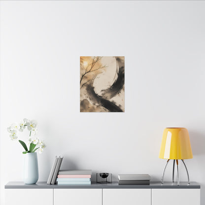 Japandi Ink Brushstroke in Golden Hour | Watercolor Canvas Art