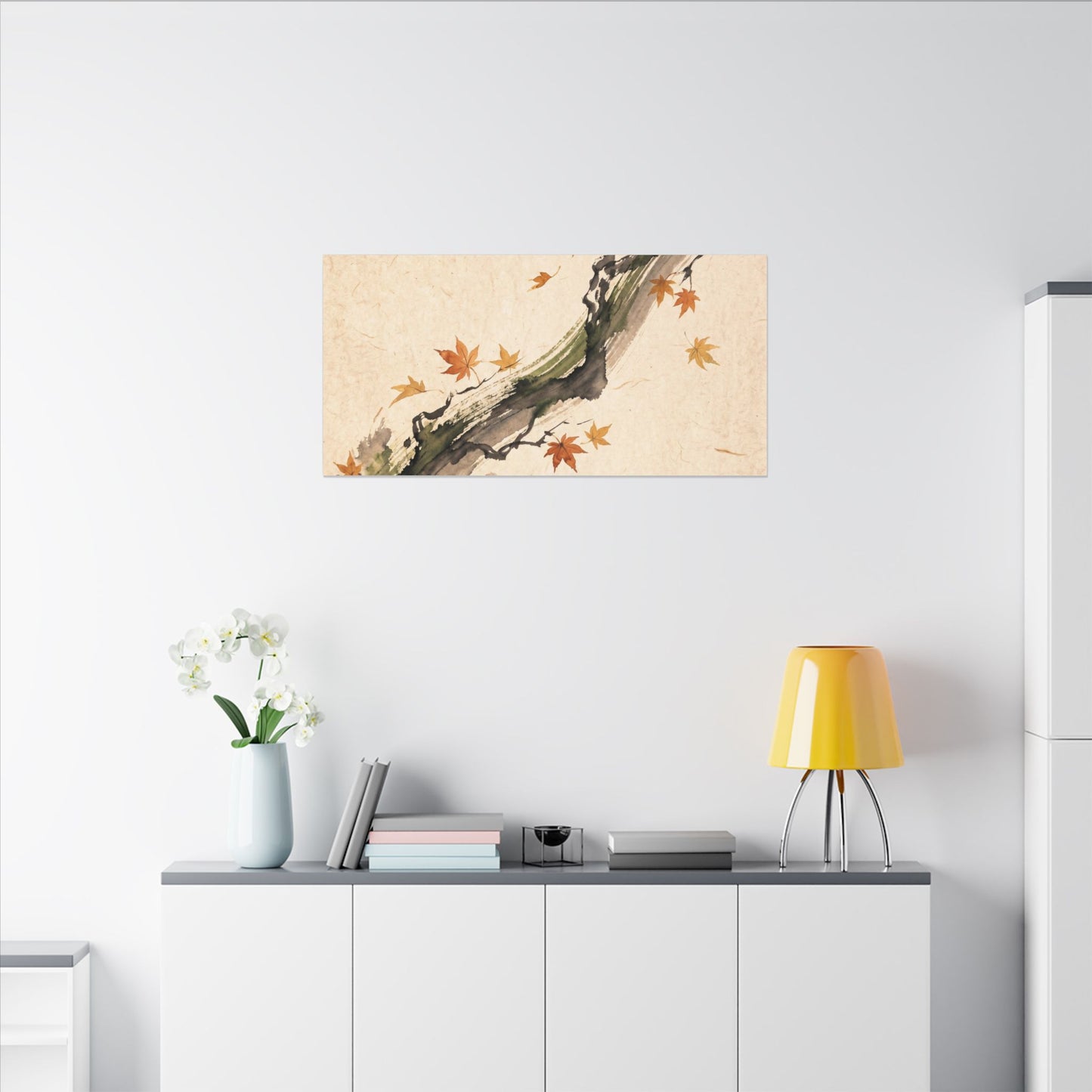 Ink Brushstroke Autumn Canvas Art | Zen Calm Design