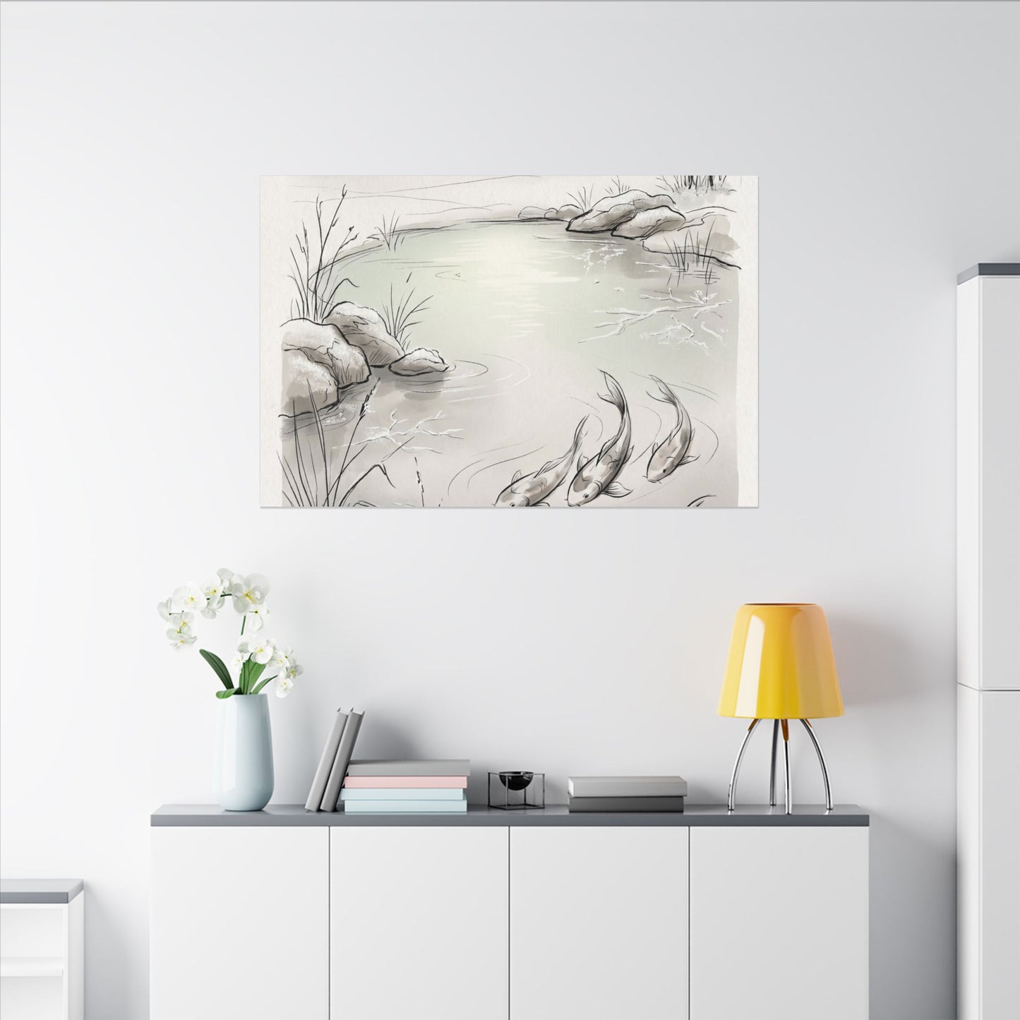 Koi Pond Minimal Line Canvas Art | Cozy Japandi Art
