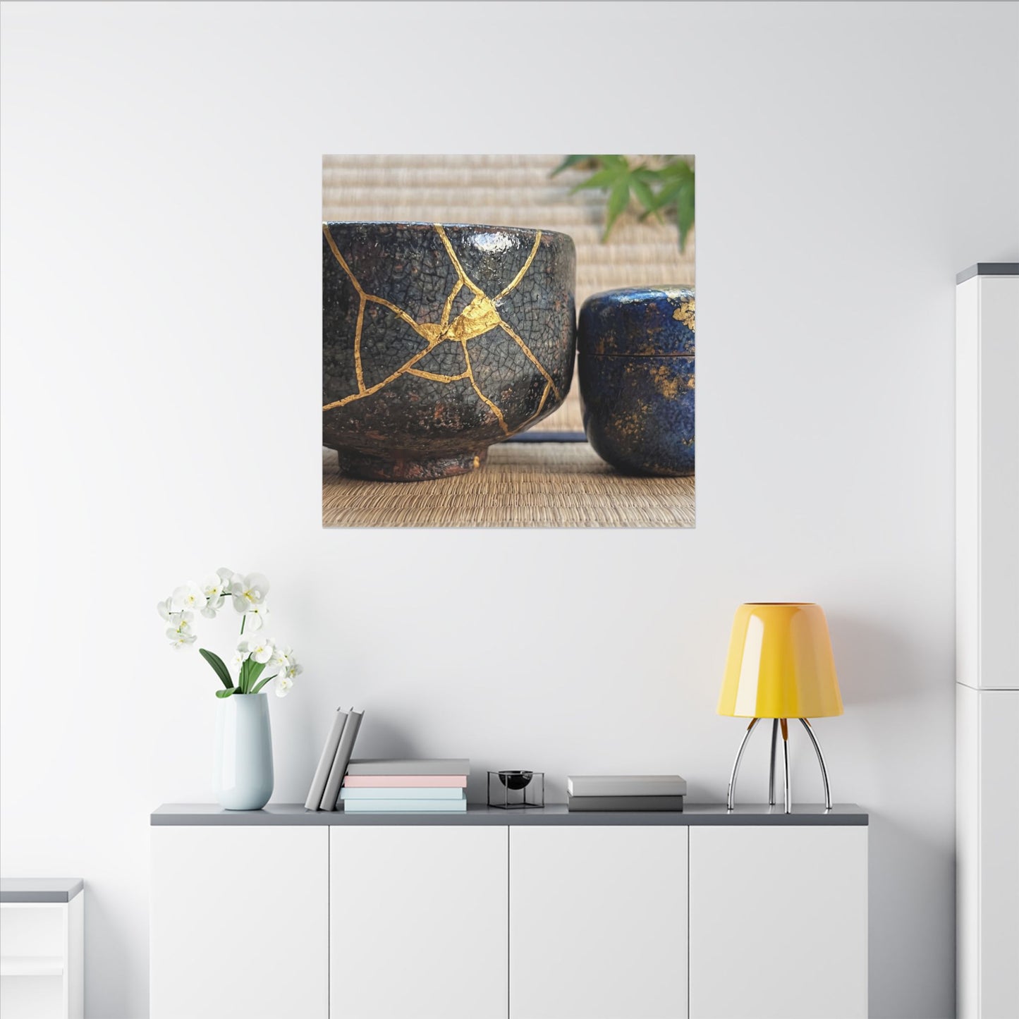 Tea Ceremony Crackle Gold Canvas Art | Philosophical Kintsugi Art