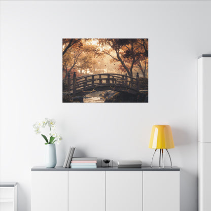 Autumn Wooden Bridge Gold Vein Canvas Art | Resilient Decor