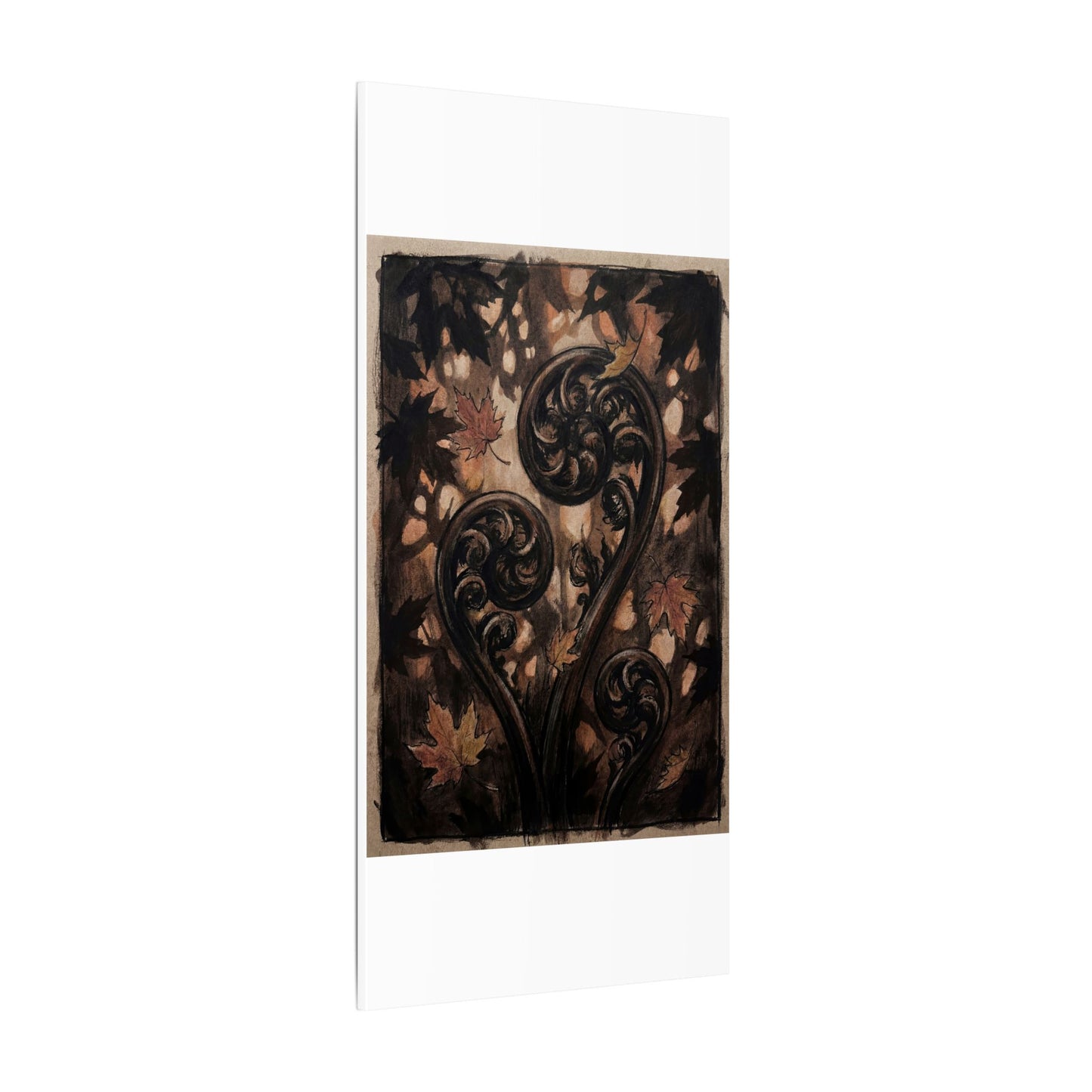 Mono No Aware Fern Unfurling Canvas Art - Dark Japandi Charcoal Ink