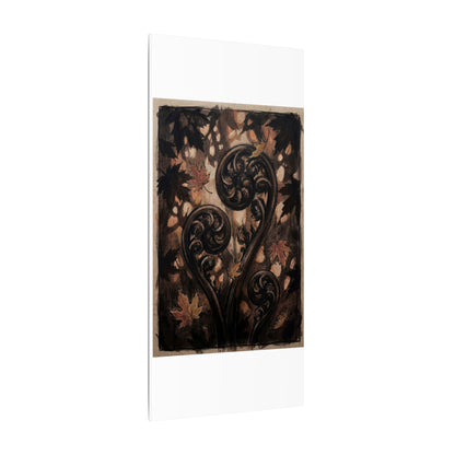 Mono No Aware Fern Unfurling Canvas Art - Dark Japandi Charcoal Ink