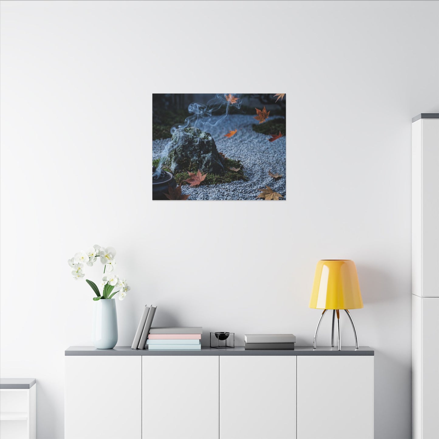 Autumn Incense Smoke Karesansui Canvas Art | Calm Decor