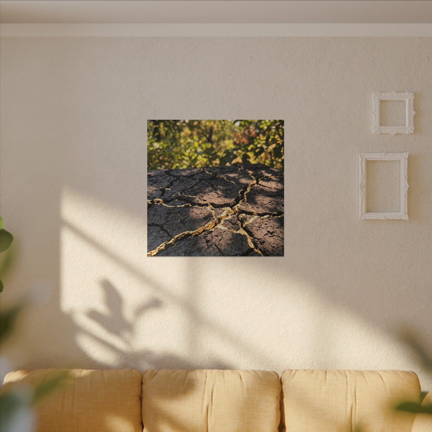 Shibui Cracked Earth Canvas Art - Kintsugi Gold Repair