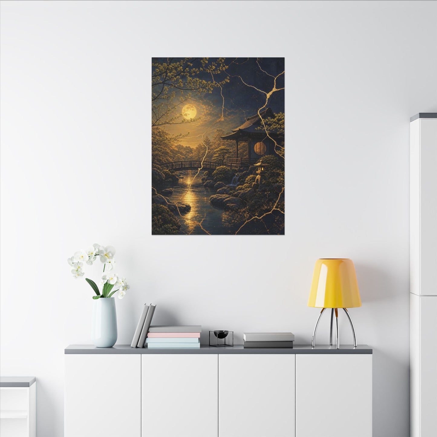 Spring Moonlit Garden Gold Vein Canvas Art | Resilient Decor