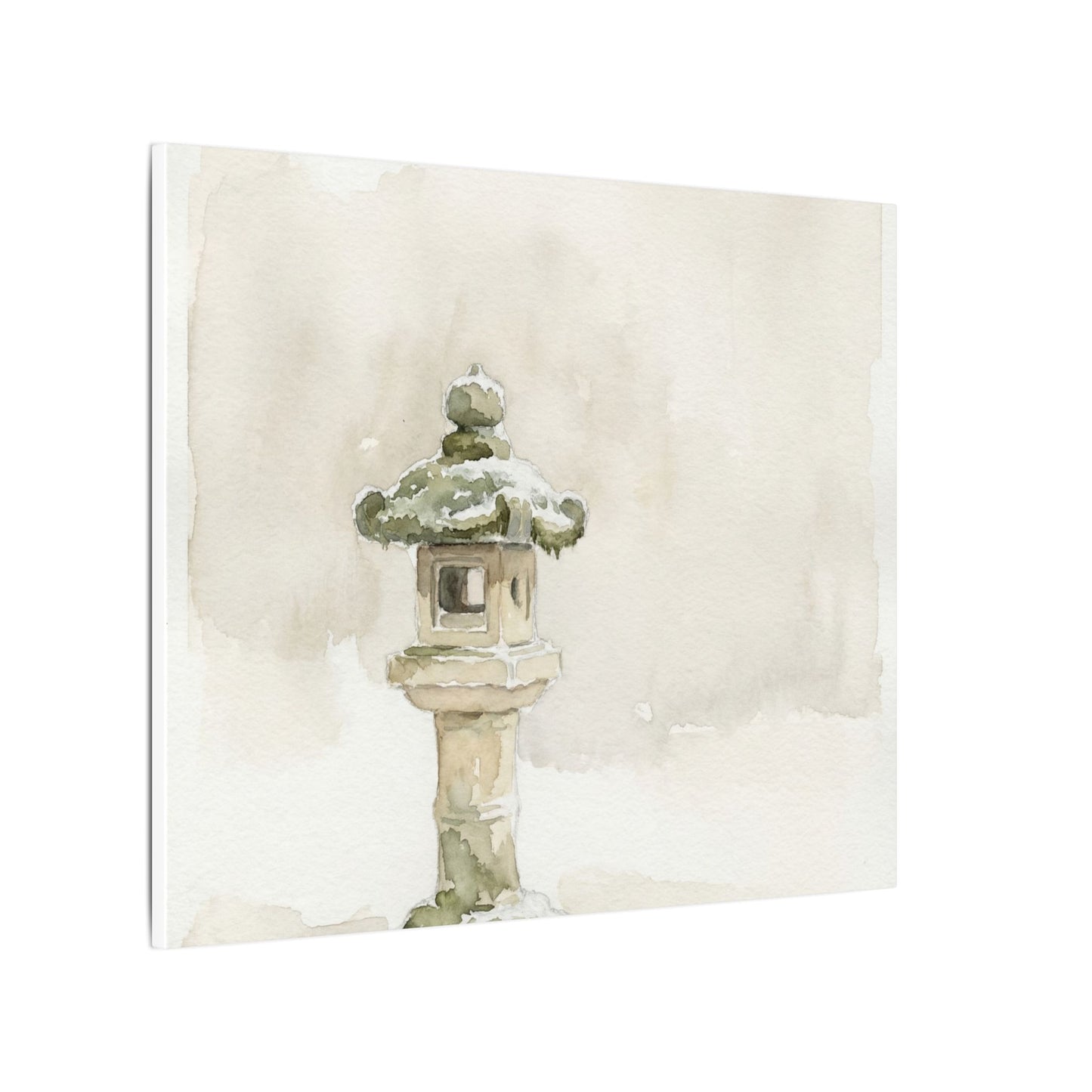 Stone Lantern Winter Canvas Art | Japandi Earthy Design