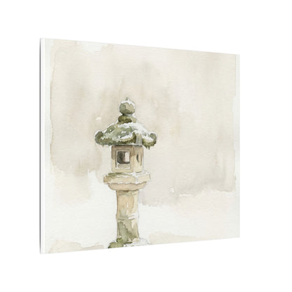 Stone Lantern Winter Canvas Art | Japandi Earthy Design