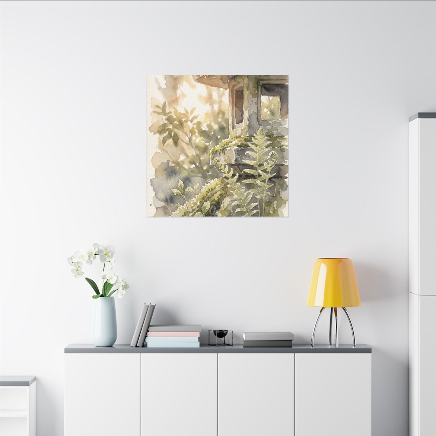 Earthy Stone Lantern Canvas Art - Watercolor Japandi