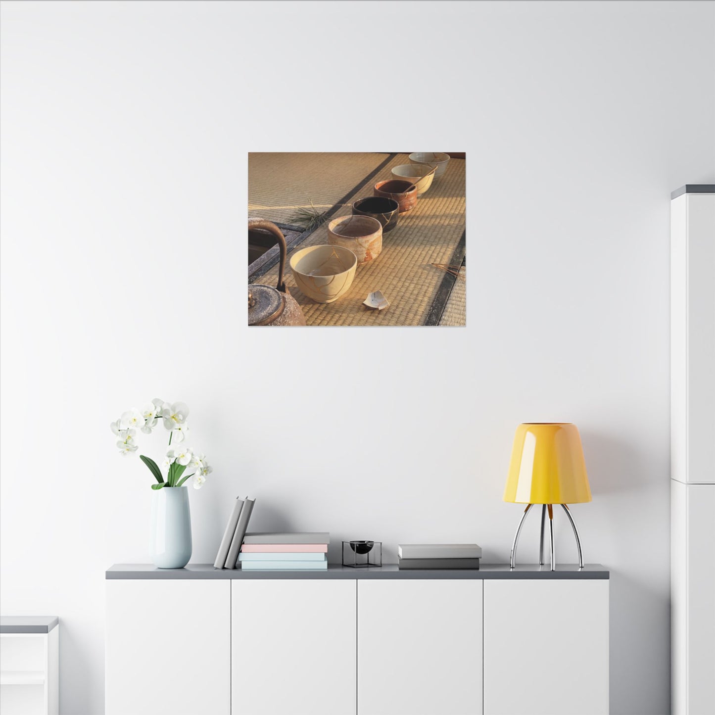 Kintsugi Tea Ceremony in Golden Hour | Gold Repair Canvas Art