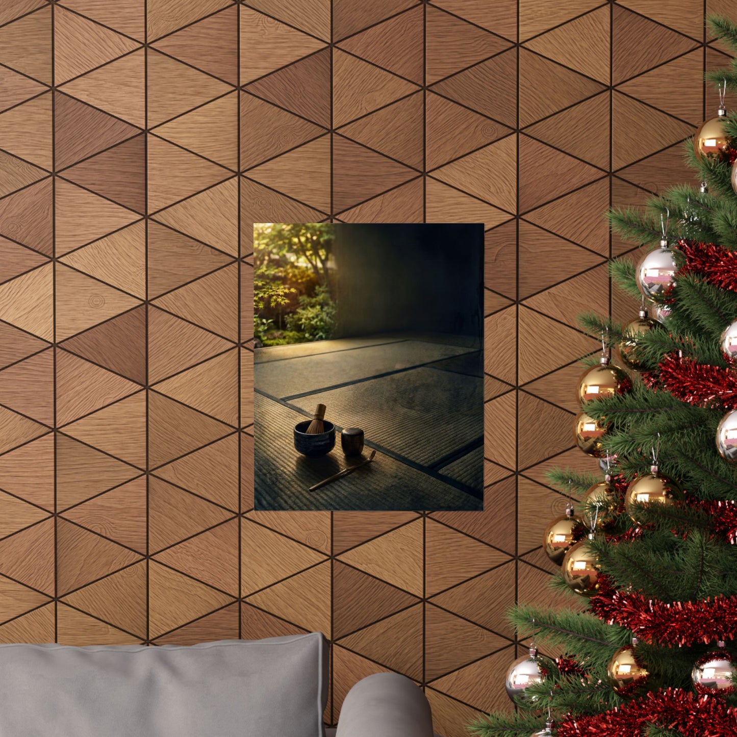 Dark Japandi Tea Ceremony in Golden Hour | Dark Texture Wall Art Print