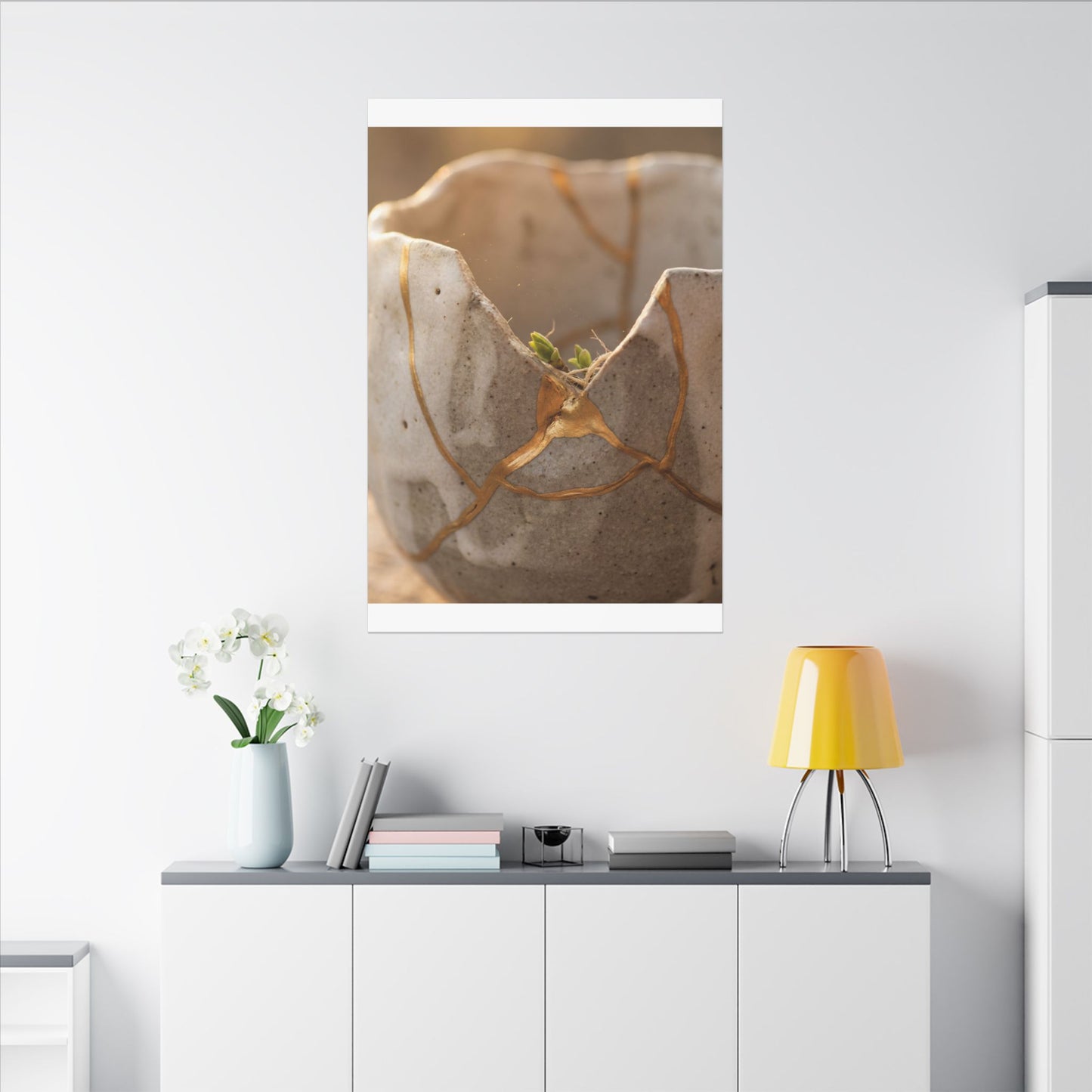 Golden Hour Broken Pottery Canvas Art - Japandi Kanso