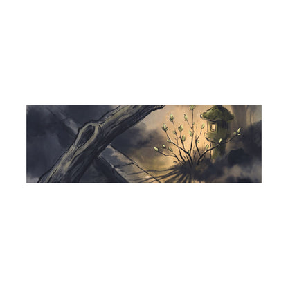 Dark Japandi Moonlit Garden in Golden Hour | Charcoal Ink Canvas Art