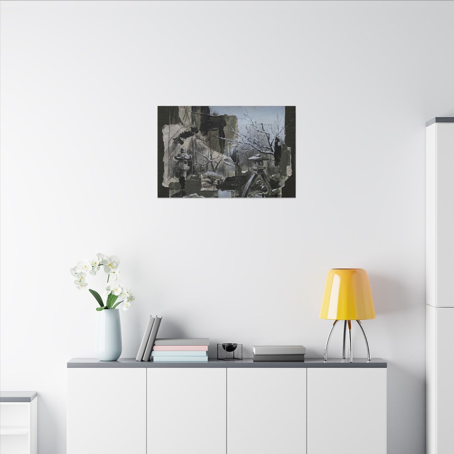 Winter Moonlit Garden Dark Texture Canvas Art | Moody Decor