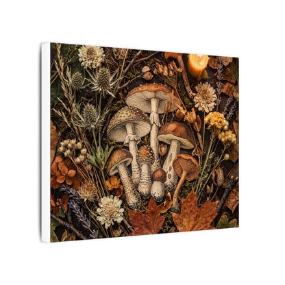 Autumn Dried Flowers Mushroom Illustration Canvas Art | Earthy Decor