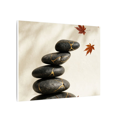 Kintsugi River Stones in Dappled | Crackle Gold Canvas Art