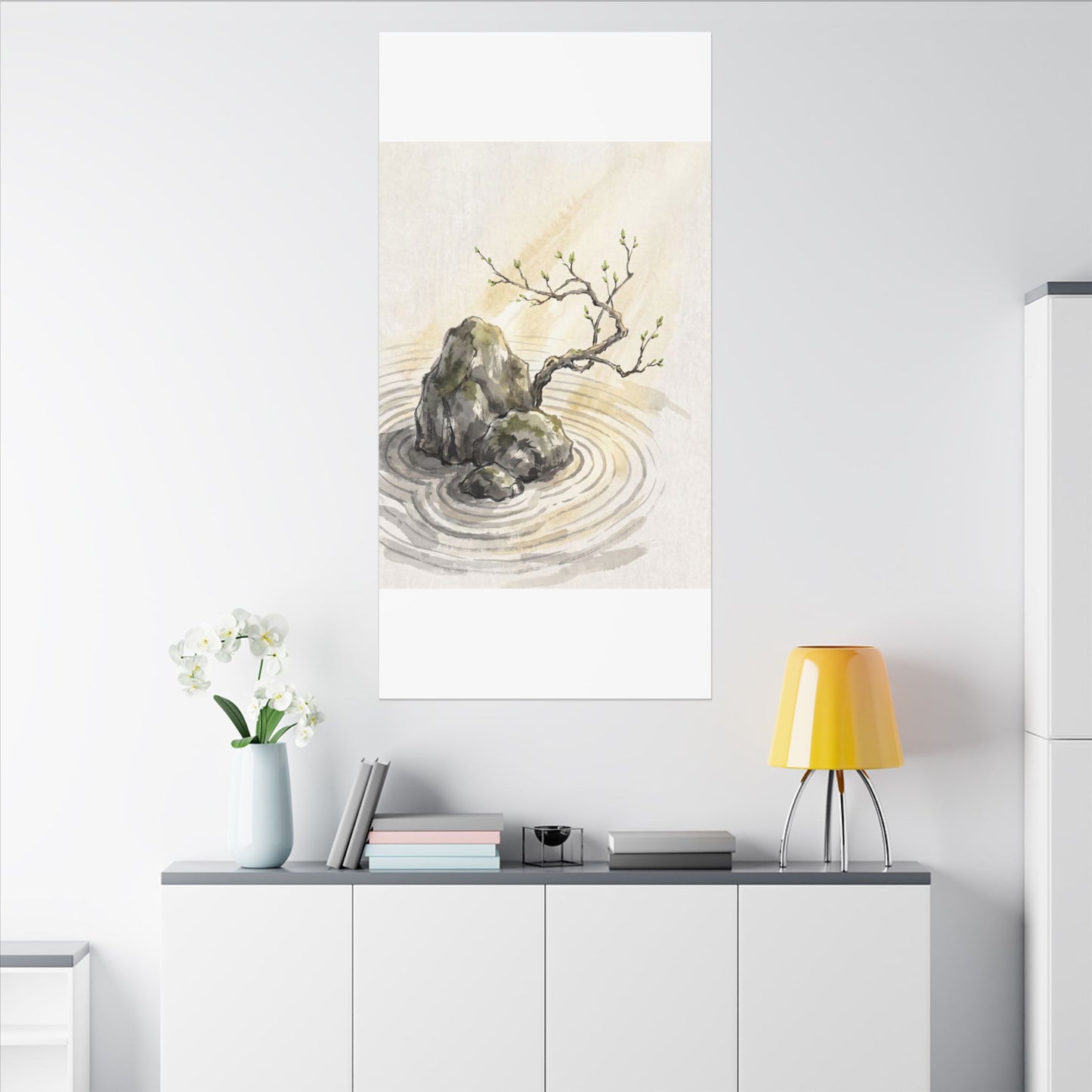 Serene Rock Garden Canvas Art - Sumi E Zen