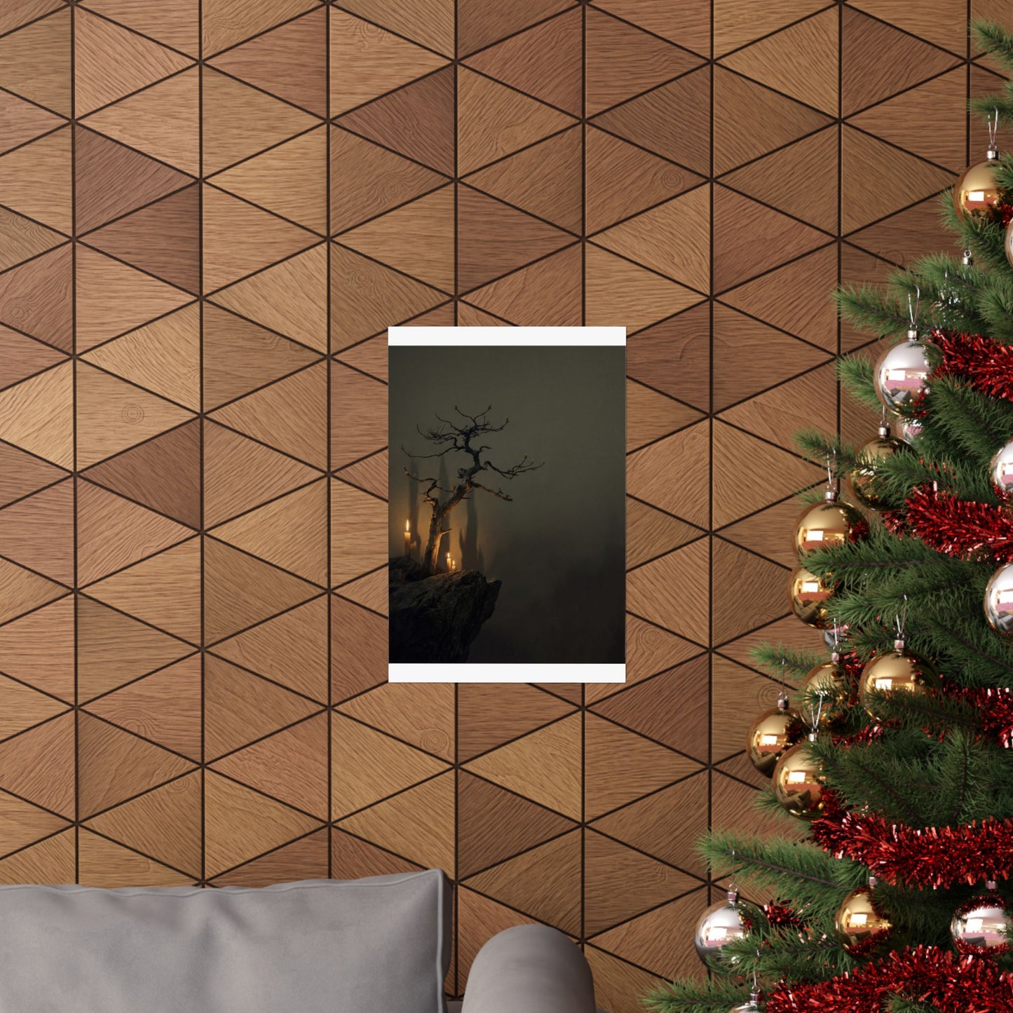 Pine Tree Shadow Zen Wall Art Print | Moody Dark Japandi Art