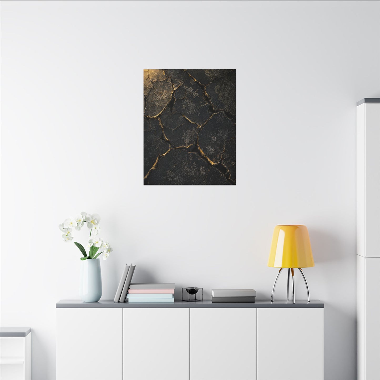 Cracked Earth Canvas Art | Winter Dark Japandi Shadow Zen Art